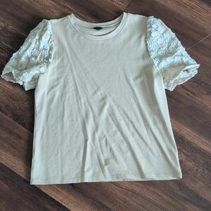 Ann Taylor Elegant Cream Lace Sleeve Top